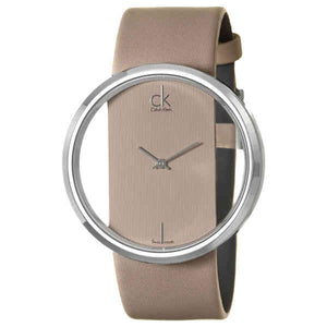 Calvin Klein Glam Transparent Dial Beige Leather Strap Watch for Women - K9423162 Authentic Buy Shop Now