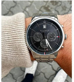 Tommy Hilfiger Kyle Chronograph Grey Dial Silver Steel Strap Watch for Men - 1791632 Authentic Buy Shop Now