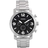 Fossil Nate Chronograph Black Dial Silver Steel Strap Watch for Men - JR1353 Authentic Buy Shop Now
