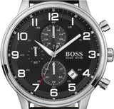 Hugo Boss Aeroliner Chronograph Black Dial Black Leather Strap Watch For Men - 1512448 Authentic Buy Shop Now