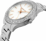 Michael Kors Liliane Three Hand Mother of Pearl White Dial Silver Steel Strap Watch For Women - MK4556 Authentic Buy Shop Now