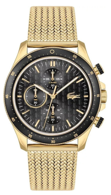 Lacoste Neoheritage Chronograph Black Dial Gold Mesh Strap Watch for Men - 2011254 Authentic Buy Shop Now