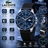 Lacoste Neoheritage Chronograph Blue Dial Black Silicone Strap Watch for Men - 2011252 Authentic Buy Shop Now