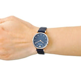 Emporio Armani Gianni T Bar Analog Blue Dial Black Leather Strap Watch For Women - AR1989 Authentic Buy Shop Now