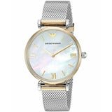 Emporio Armani Gianni T Bar Mother of Pearl Dial Silver Mesh Bracelet Watch For Women - AR2068 Authentic Buy Shop Now
