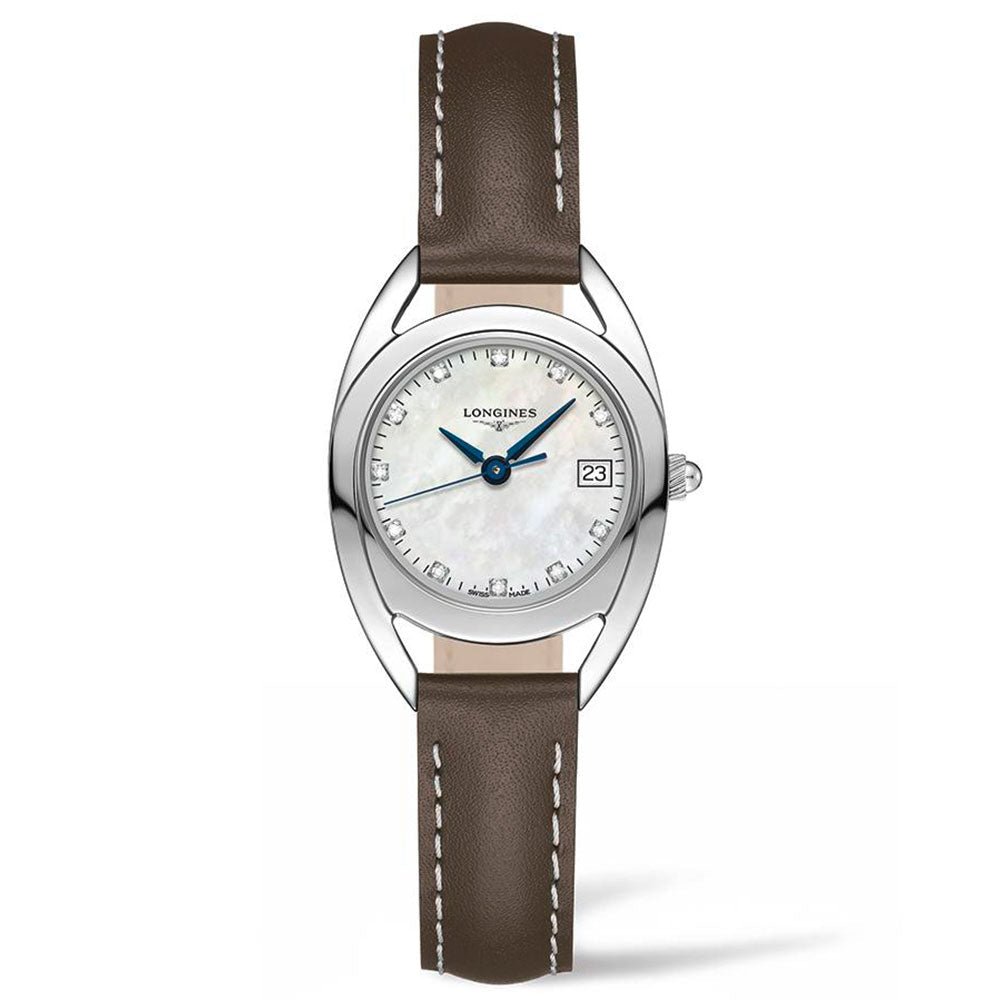 Longines Equestrian Mother of Pearl Dial Brown Leather Strap Watch for Women - L6.136.4.87.2 Authentic Buy Shop Now