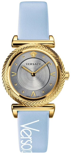 Versace V-Motif Grey Dial Blue Leather Strap Watch for Women - VERE00318 Authentic Buy Shop Now