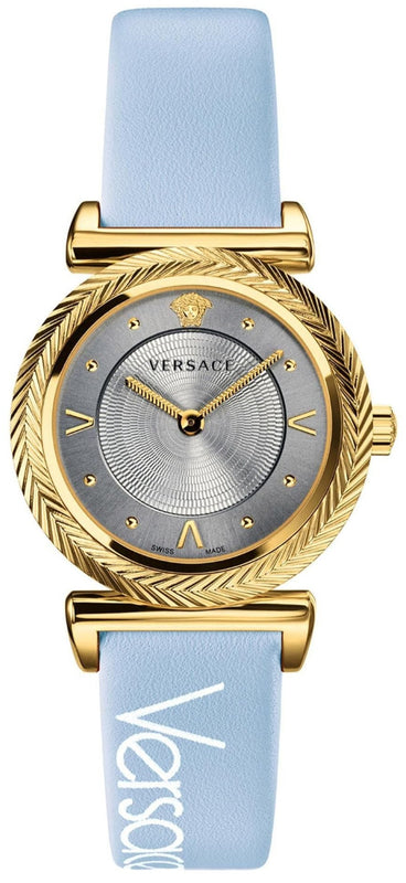 Versace V-Motif Grey Dial Blue Leather Strap Watch for Women - VERE00318 Authentic Buy Shop Now