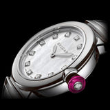 Bvlgari LVCEA Diamonds Silver Mother of Pearl Dial Silver Leather Strap Watch for Women - LVCEA103367 Authentic Buy Shop Now