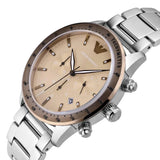 Emporio Armani Mario Chronograph Beige Dial Silver Steel Strap Watch For Men - AR11352 Authentic Buy Shop Now