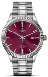 Tudor Style Automatic Burgundy Red Dial Silver Steel Strap Watch for Men - M12710-0015 Authentic Buy Shop Now