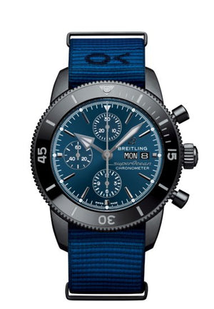 Breitling Superocean Heritage Chronograph 44 Outerknown Blue Dial Blue NATO Strap Watch for Men - M133132A1C1W1 Authentic Buy Shop Now