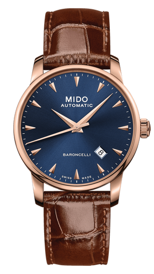 Mido Baroncelli III Automatic Blue Dial Brown Leather Strap Watch For Men - M8600.3.15.8 Authentic Buy Shop Now