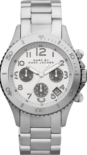 Marc Jacobs Marc Chronograph Silver Dial Silver Steel Strap Watch for Men - MBM3155 Authentic Buy Shop Now