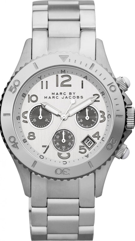 Marc Jacobs Marc Chronograph Silver Dial Silver Steel Strap Watch for Men - MBM3155 Authentic Buy Shop Now