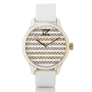 Marc Jacobs Lidia Stripe White Dial White Leather Strap Watch for Women - MBM1164 Authentic Buy Shop Now
