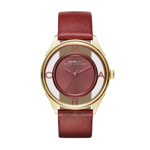 Marc Jacobs Tether Transparent Red Dial Red Leather Strap Watch for Women - MBM1377 Authentic Buy Shop Now