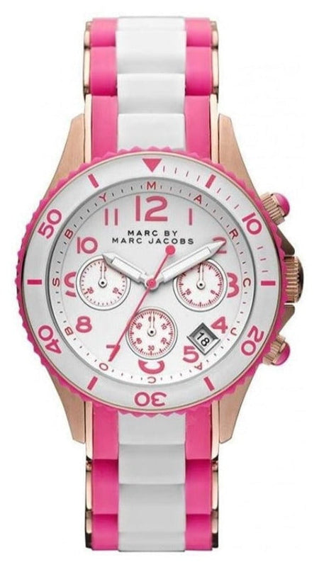 Marc Jacobs Rock Chronograph White Dial Two Tone Silicone Strap Watch for Women - MBM2593 Authentic Buy Shop Now