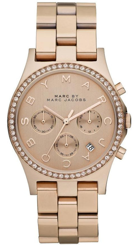 Marc Jacobs Henry Chronograph Rose Gold Dial Rose Gold Steel Strap Watch for Women - MBM3118 Authentic Buy Shop Now