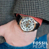 Fossil Townsman Automatic Skeleton Silver Dial Black Leather Strap Watch for Men - ME3041 Authentic Buy Shop Now