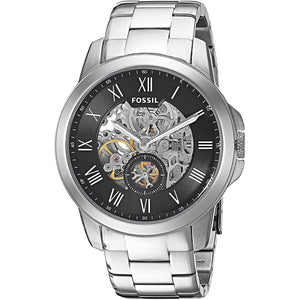 Fossil Grant Skeleton Black Dial Silver Steel Strap Watch for Men - ME3055 Authentic Buy Shop Now