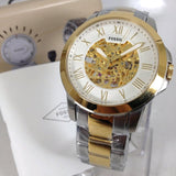 Fossil Grant Automatic Skeleton White Dial Two Tone Steel Strap Watch for Men - ME3112 Authentic Buy Shop Now
