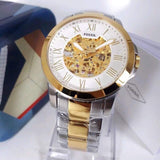 Fossil Grant Automatic Skeleton White Dial Two Tone Steel Strap Watch for Men - ME3112 Authentic Buy Shop Now