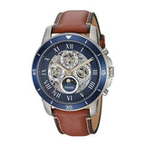 Fossil Grant Sport Automatic Skeleton Blue Dial Brown Leather Strap Watch for Men - ME3140 Authentic Buy Shop Now