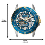Fossil FB-01 Automatic Skeleton Blue Dial Two Tone Steel Strap Watch for Men - ME3191 Authentic Buy Shop Now