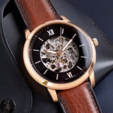 Fossil Neutra Automatic Skeleton Black Dial Brown Leather Strap Watch for Men - ME3195 Authentic Buy Shop Now