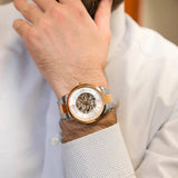 Fossil Neutra Automatic Skeleton White Dial Two Tone Steel Strap Watch for Men - ME3196 Authentic Buy Shop Now