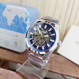 Fossil Everett Automatic Skeleton Blue Dial Silver Steel Strap Watch for Men - ME3220 Authentic Buy Shop Now