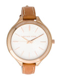 Michael Kors Runway Slim Quartz White Dial Beige Leather Strap Watch For Women - MK2284 Authentic Buy Shop Now