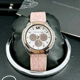 Michael Kors Multifunction Silver Dial Pink Leather Strap Watch For Women - MK7206 Authentic Buy Shop Now