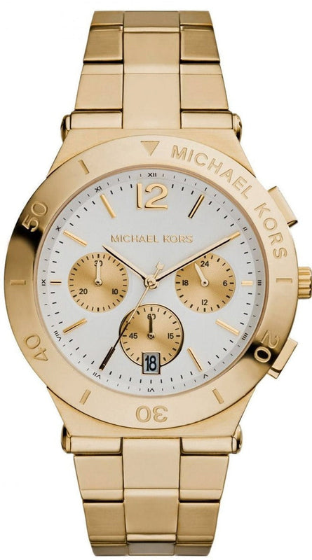 Michael Kors Wyatt Chronograph White Dial Gold Steel Strap Watch For Women - MK5933 Authentic Buy Shop Now