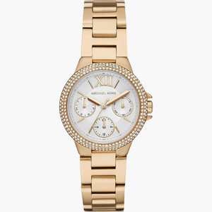 Michael Kors Mini Camille Chronograph White Dial Rose Gold Steel Strap Watch For Women - MK6844 Authentic Buy Shop Now