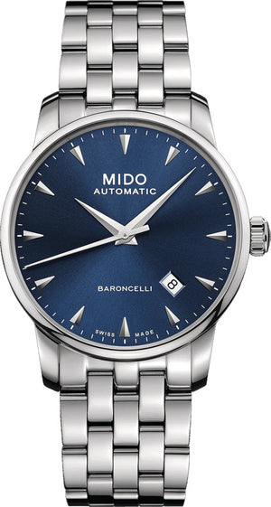 Mido Baroncelli II Automatic Blue Dial Silver Steel Strap Watch For Men - M8600.4.15.1 Authentic Buy Shop Now