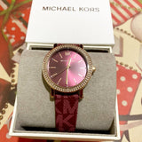 Michael Kors Corey Crystals Red Dial Red Leather Strap Watch for Women - MKO1025 Authentic Buy Shop Now