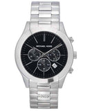 Michael Kors Slim Runway Chronograph Black Dial Silver Steel Strap Watch For Men - MK1056 Authentic Buy Shop Now