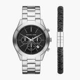 Michael Kors Slim Runway Chronograph Black Dial Silver Steel Strap Watch For Men - MK1056 Authentic Buy Shop Now