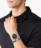 Michael Kors Slim Runway Chronograph Black Dial Silver Steel Strap Watch For Men - MK1056 Authentic Buy Shop Now