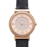 Michael Kors Catlin Rose Gold Crystal Dial Black Leather Strap Watch for Women - MK2376 Authentic Buy Shop Now