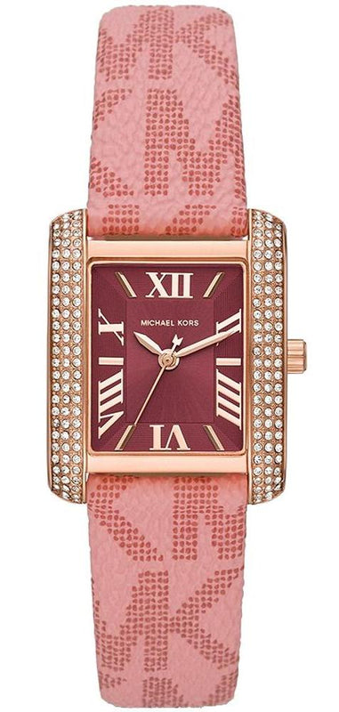 Michael Kors Emery Quartz Diamonds Red Dial Pink Leather Strap Watch For Women - MK2966 Authentic Buy Shop Now