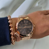 Michael Kors Slim Runway Brown Dial Rose Gold Stainless Steel Strap Watch for Women - MK3181 Authentic Buy Shop Now