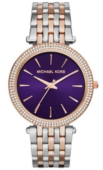 Michael Kors Darci Purple Dial Two Tone Steel Strap Watch for Women - MK3353 Authentic Buy Shop Now
