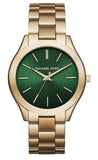Michael Kors Slim Runway Green Dial Gold Steel Strap Watch for Women - MK3435 Authentic Buy Shop Now