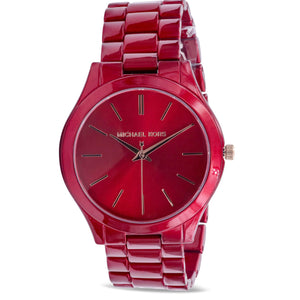 Michael Kors Slim Runway Red Dial Red Steel Strap Watch For Women - MK3895 Authentic Buy Shop Now
