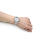 Michael Kors Liliane Three Hand Mother of Pearl White Dial Silver Steel Strap Watch For Women - MK4556 Authentic Buy Shop Now