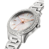 Michael Kors Liliane Three Hand Mother of Pearl White Dial Silver Steel Strap Watch For Women - MK4556 Authentic Buy Shop Now