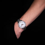 Michael Kors Liliane Three Hand Mother of Pearl White Dial Silver Steel Strap Watch For Women - MK4556 Authentic Buy Shop Now